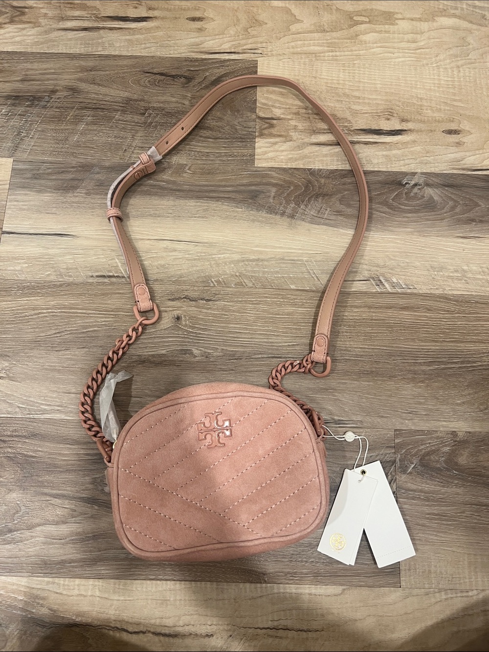 NWT Tory Burch Blush Quilted Suede Crossbody Bag